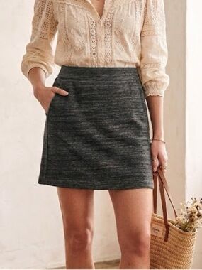 Ann Taylor LOFT Super Soft Charcoal Grey Heathered French Terry Mini Skirt